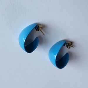 Vintage blue enamel hoop earrings